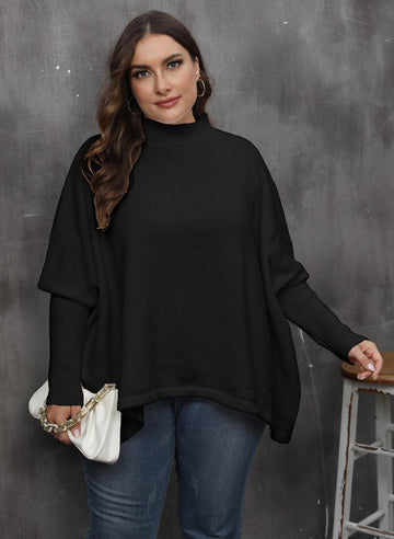 Woochic pull grande taille femme col mi-haut manches chauve-souris noir